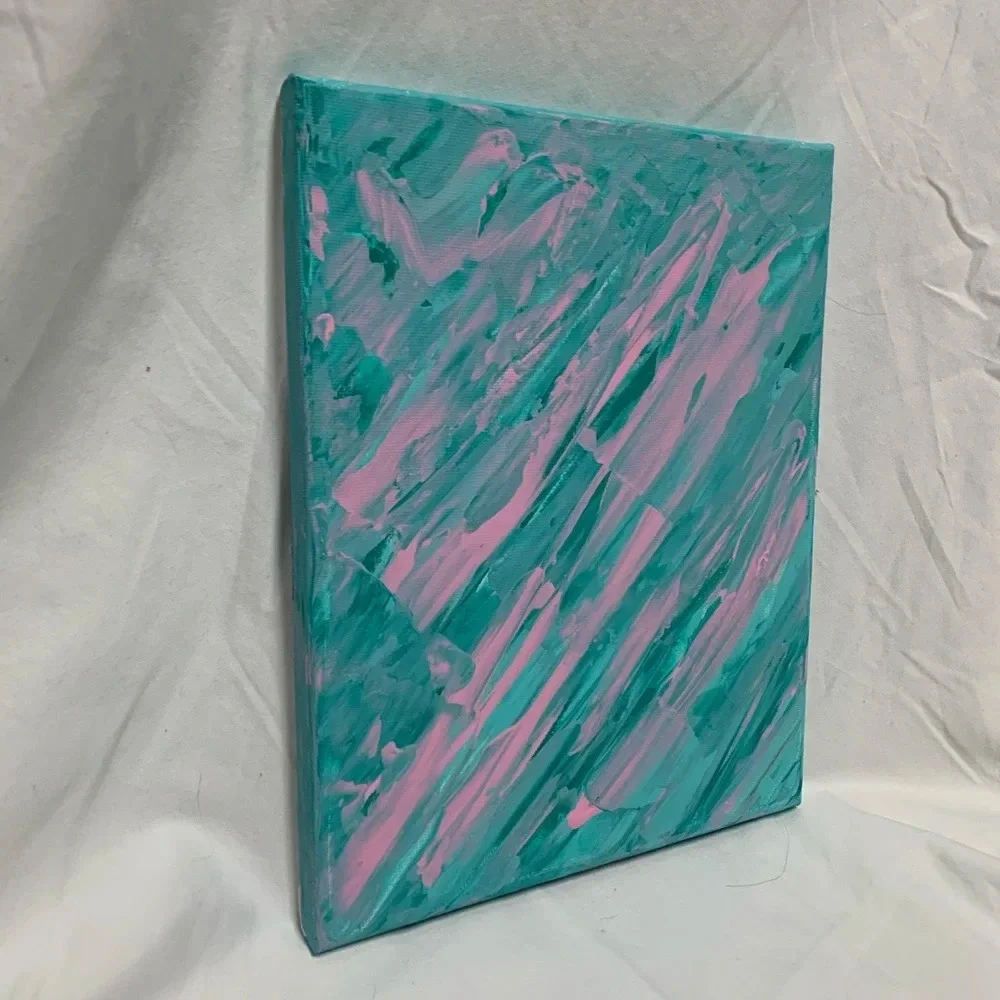 Original 8x10 Painting Pink & Green on Canvas